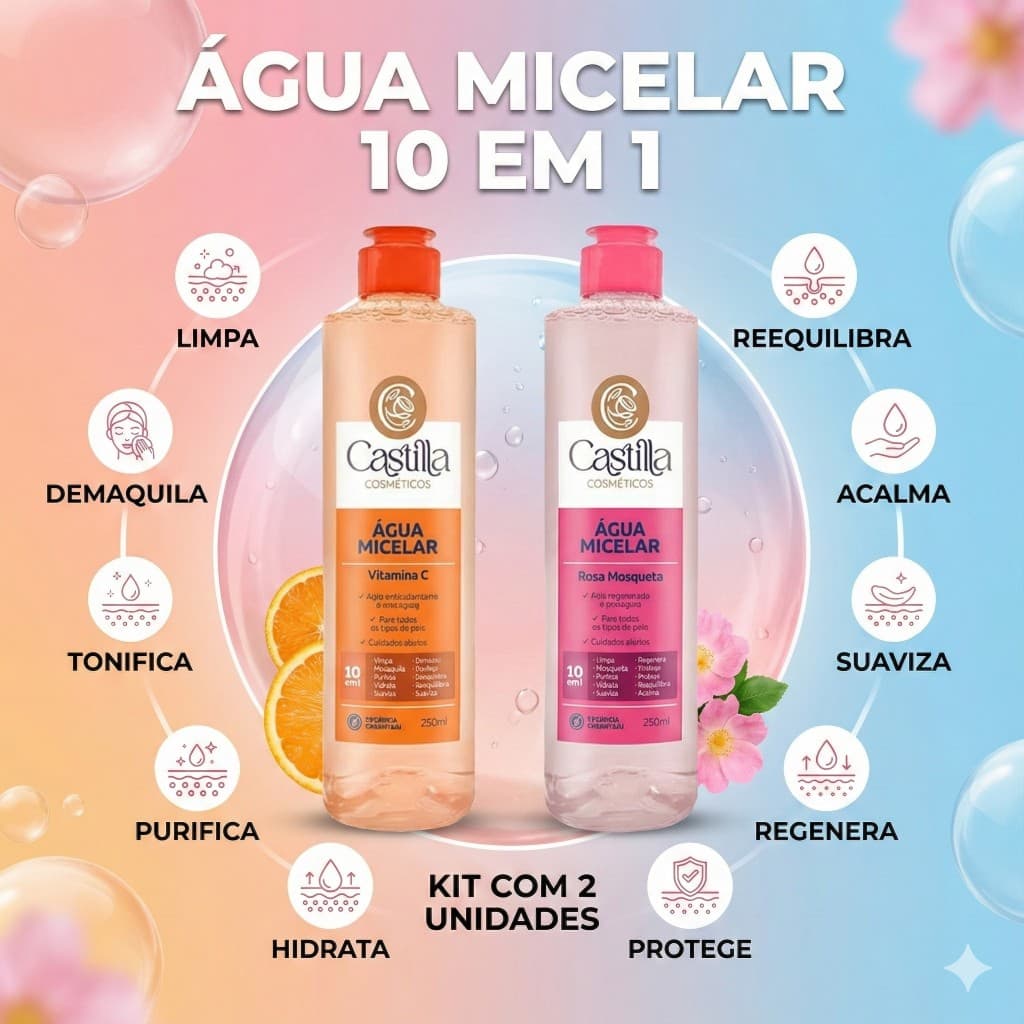 Água Micelar Kit Vitamina C Para o Rosto 10 Em 1 - Combo 2 Produtos