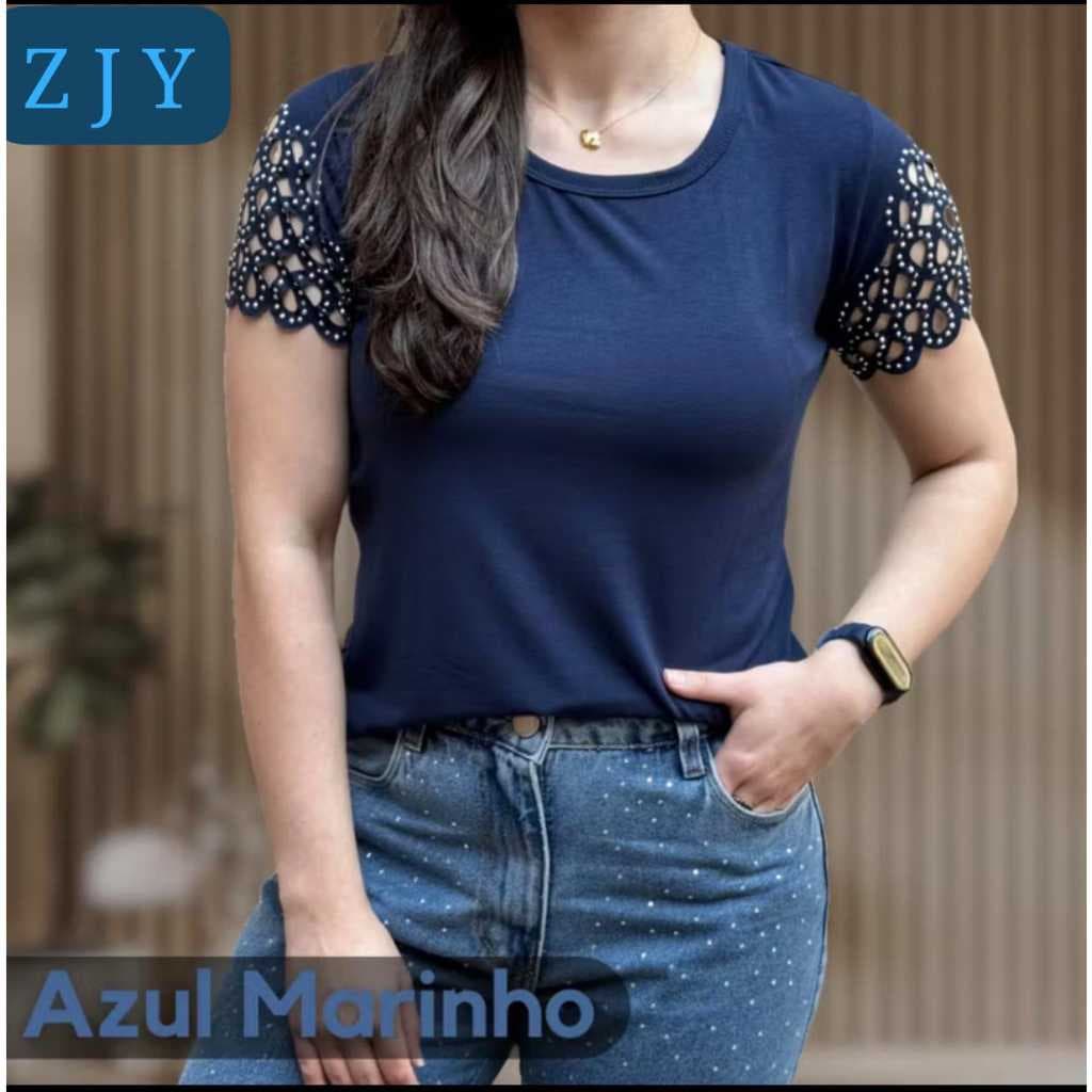 Blusa Feminina t-shirt De Manga Curta Nuvem Com/De Brilho Moda Envangélica e Casual 2025