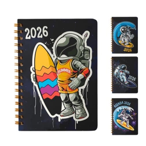 Agenda 2026 Para Anotaçoes dar de Presente Lembrete Ano Novo Espiral Capa Dura Astrosurf  168 folhas  15,2X11CM