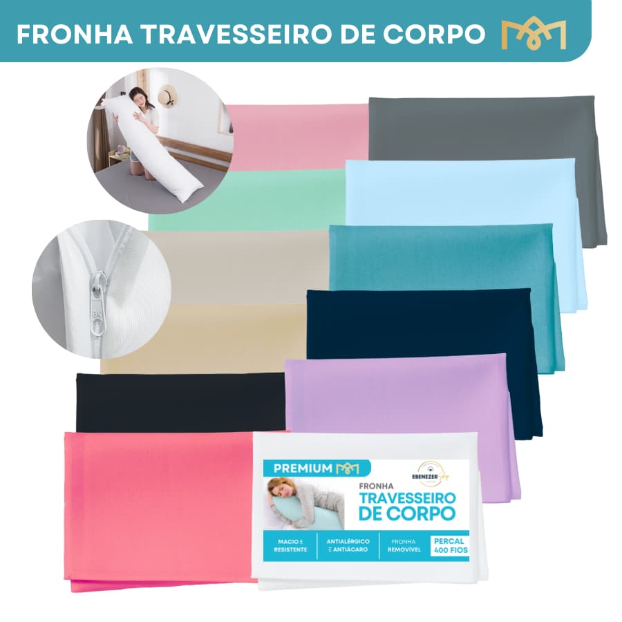 Fronha de Travesseiro de Corpo Xuxão Avulso Liso Percal 400 Fios Com Zíper Conforto e Sofisticação