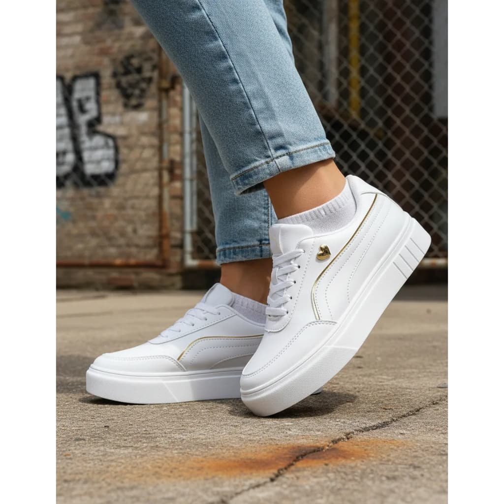 Tênis Feminino Casual Sola Alta Coração Moda Tendência Estilo