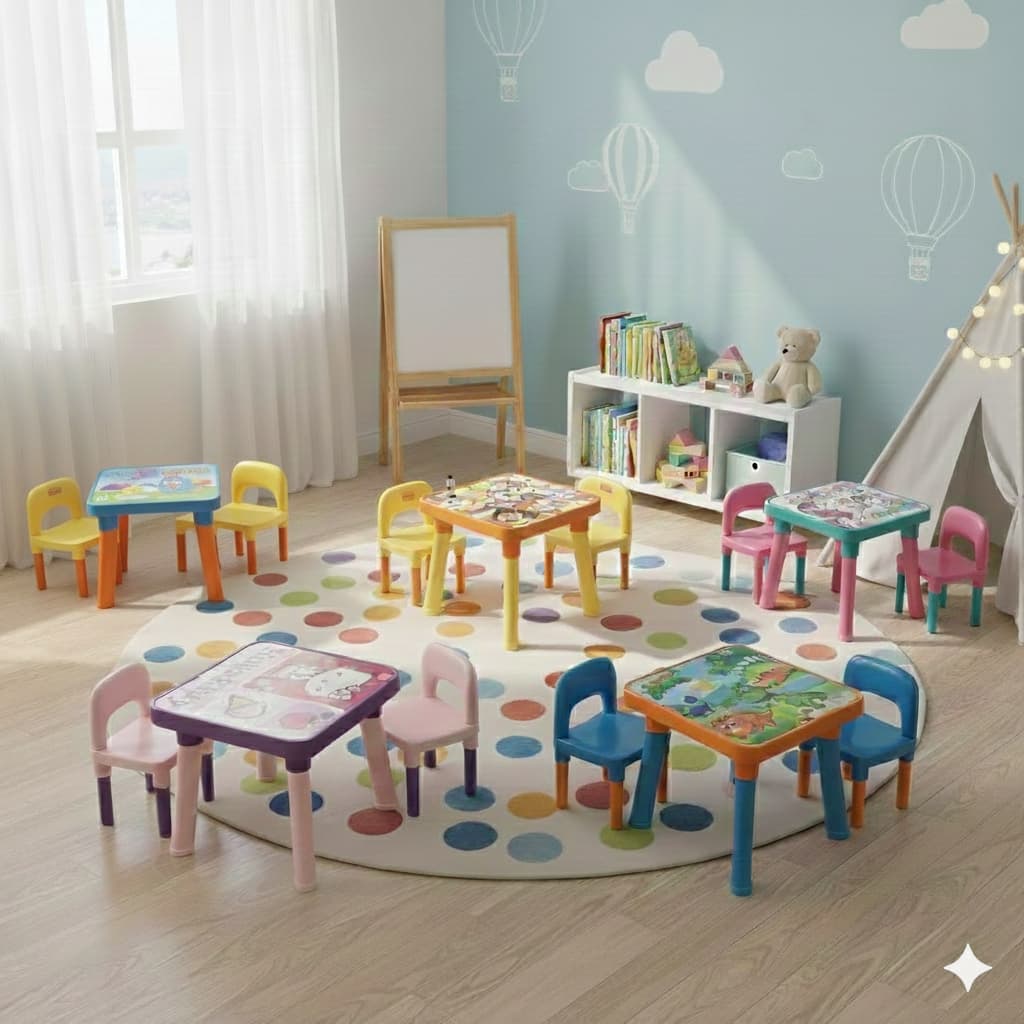 Mesa Infantil Com 2 Cadeiras Mesinha com Divisórias Menino ou Menina Monte Líbano