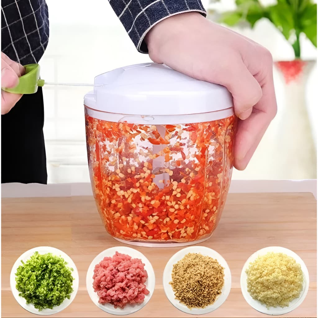 Processador Manual Triturador De Alimentos Grande 900ml 5 Laminas Alho Cebola Frutas