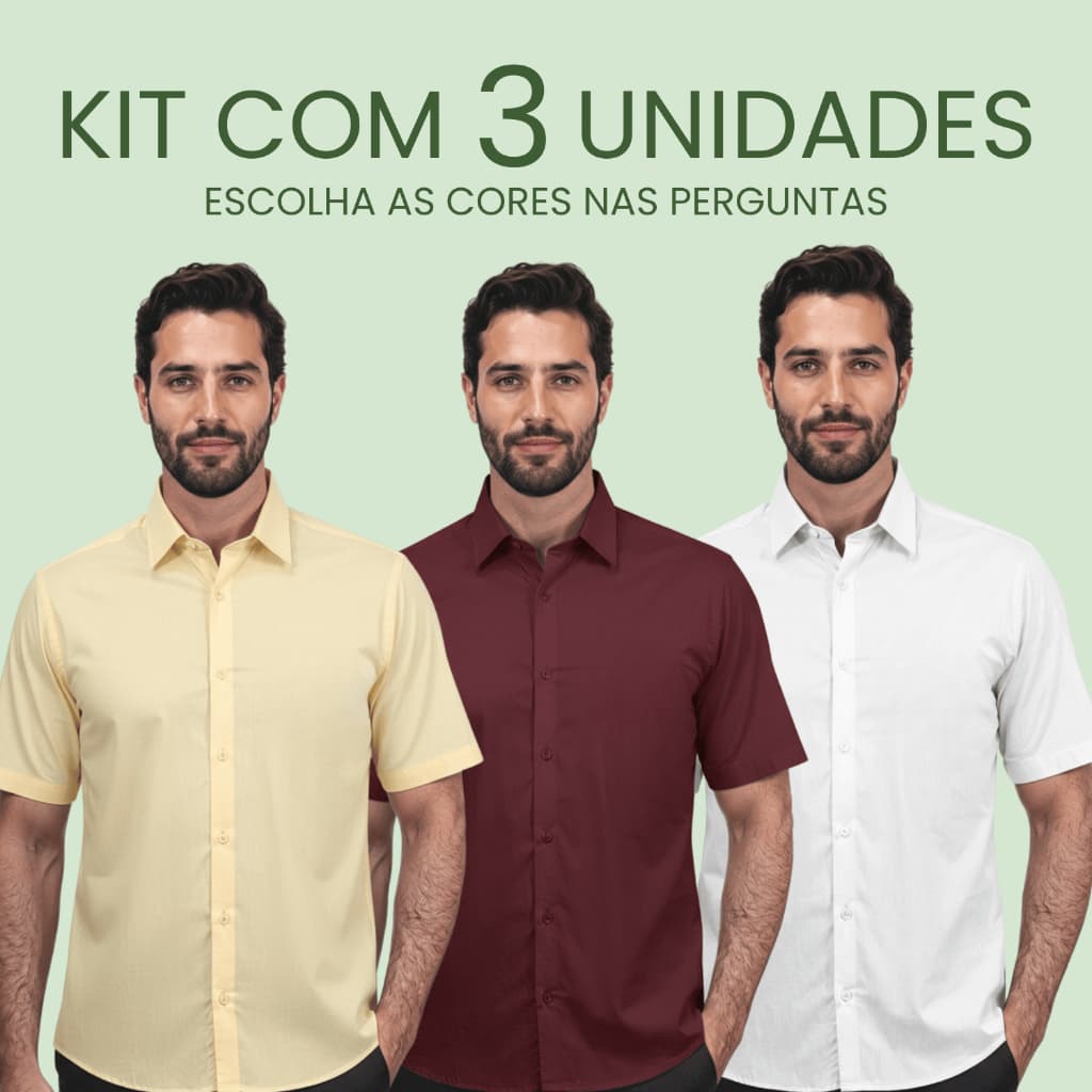 Kit 3 Camisa Social Masculina Slim Manga Curta Slim Fit Premium Blusa Social Masculina Elastano Camisa Plus Size