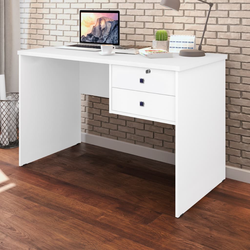 Mesa Escrivaninha Escritório Home Office Gamer Quarto Estudo 2 gavetas com chave Branca Preta Noce