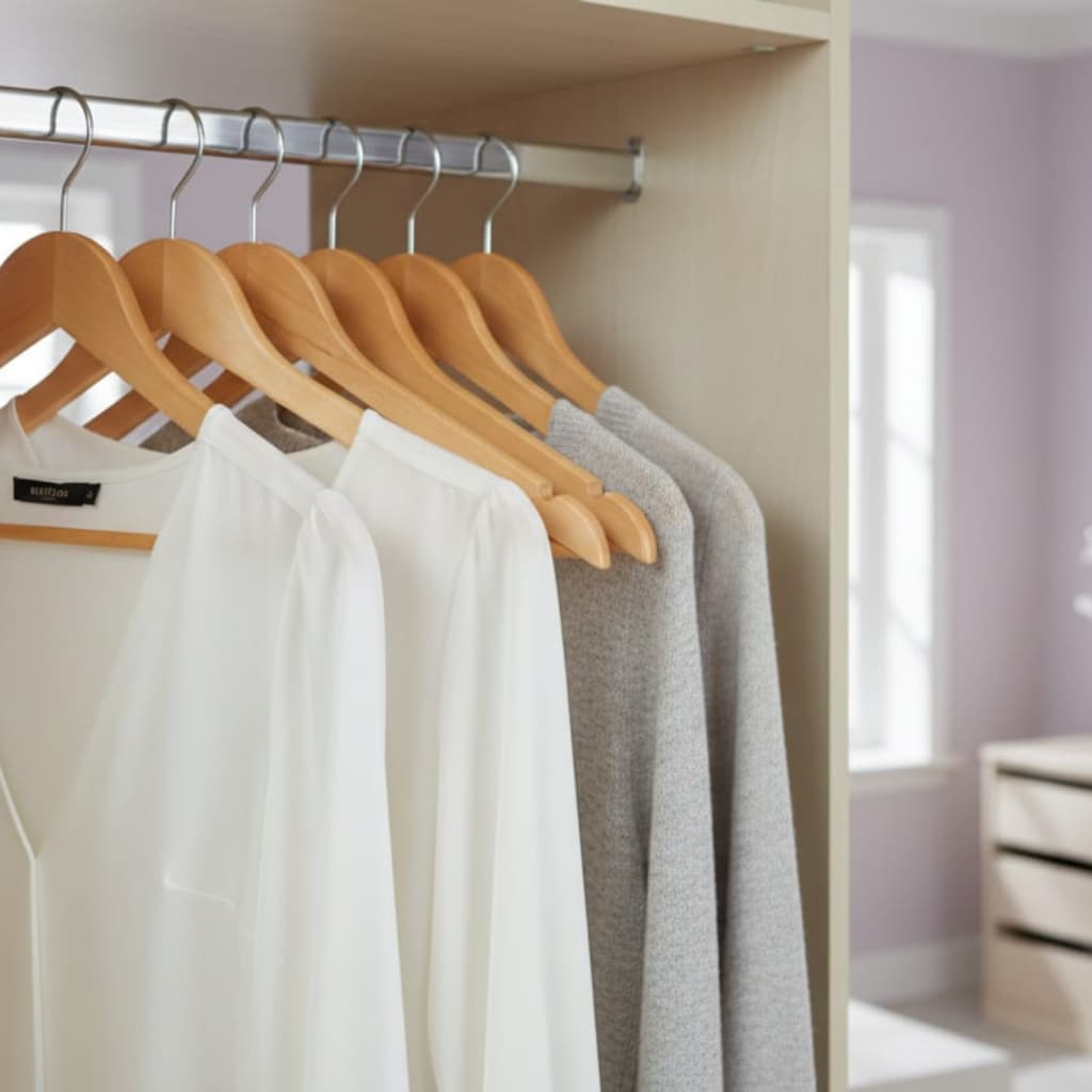 Cabide de Madeira Premium Marfim para Roupas Alça Gancho Guarda Roupas Closet Organizado