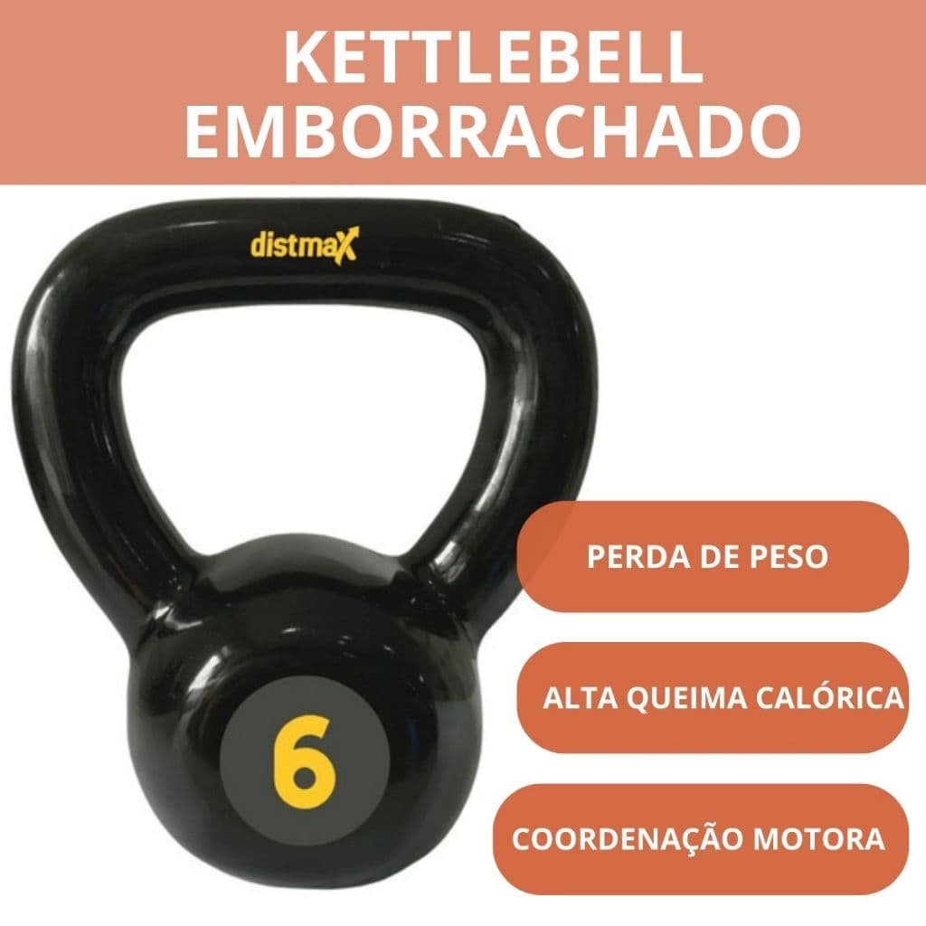 Kettlebell 6 KG Emborrachado para Fortalecimento Muscular Queima de Calorias Perda de Peso