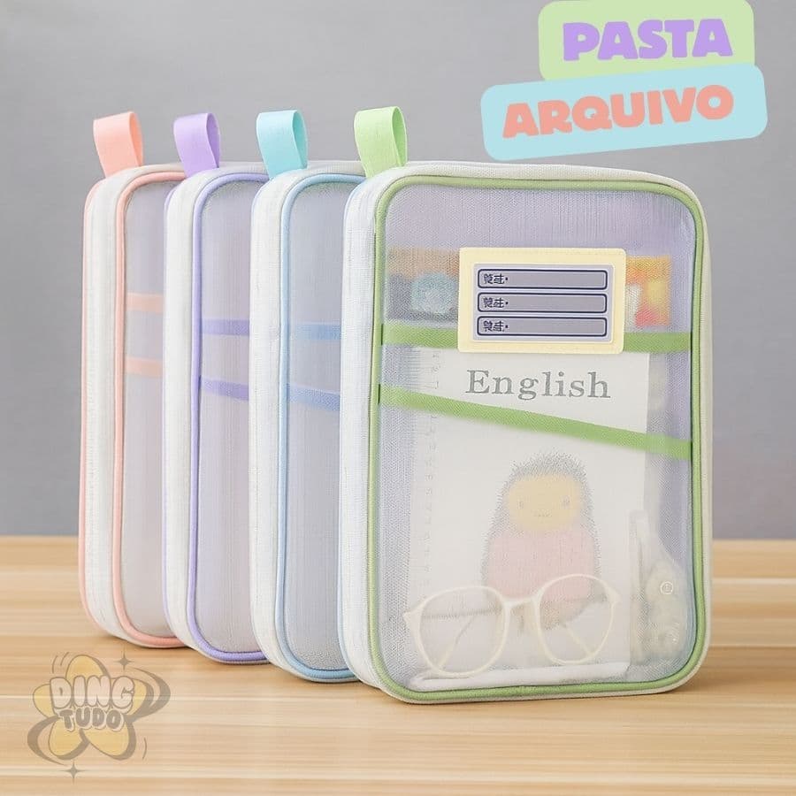 Pasta Arquivo Transparente Com Zíper E Divisórias De Malha Nylon Boa Capacidade Portátil