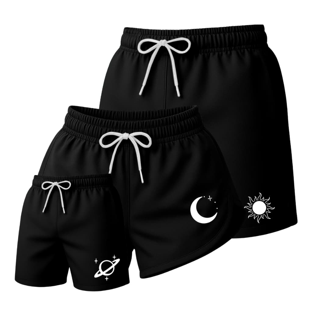 Kit Look Família – Shorts Iguais para Pai, Mãe e Filho | Roupas Combinando