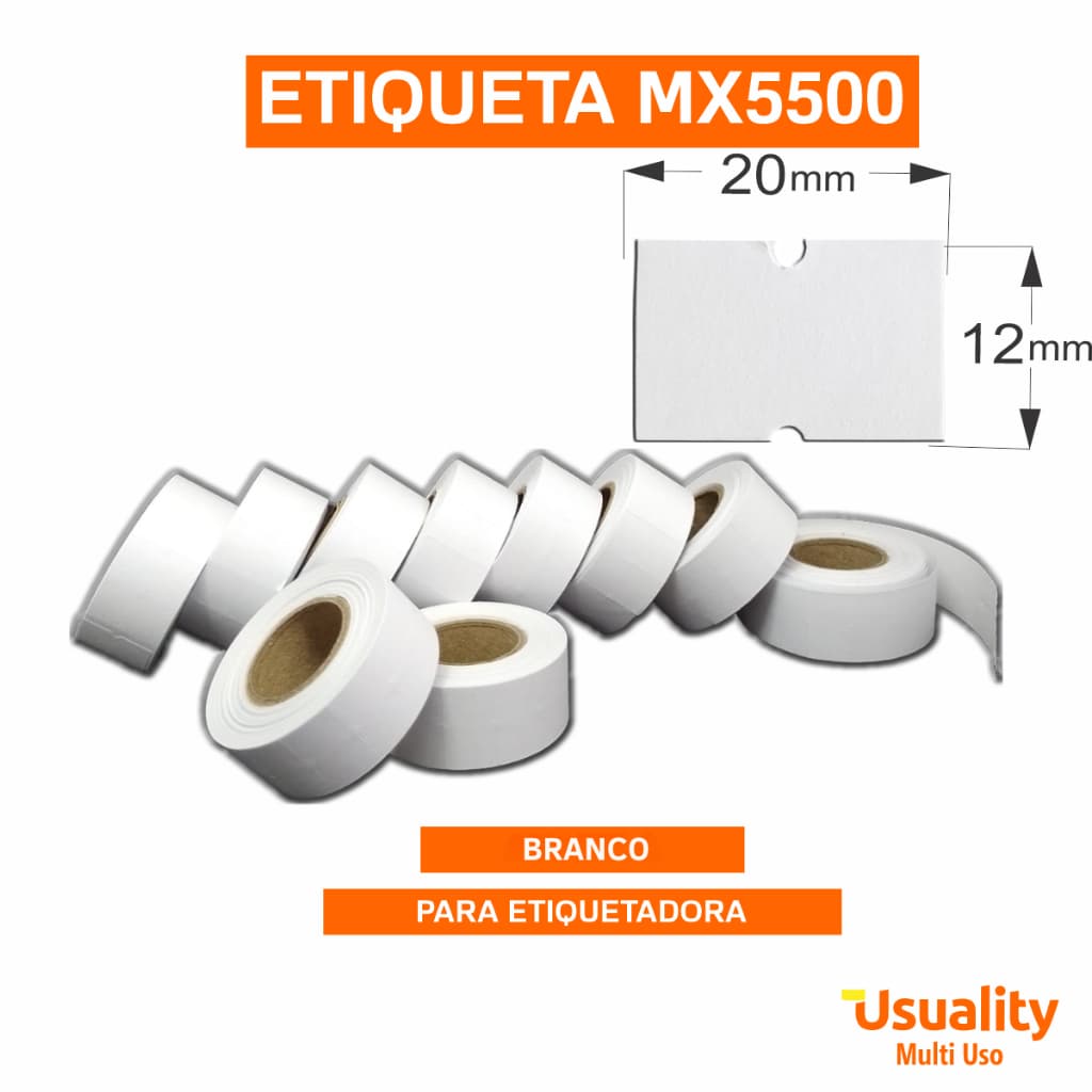 Etiqueta MX 5500 Branca 800 Un por Rolo Pacote com 10 Rolos Papel Couche Fosco Preço Varejo