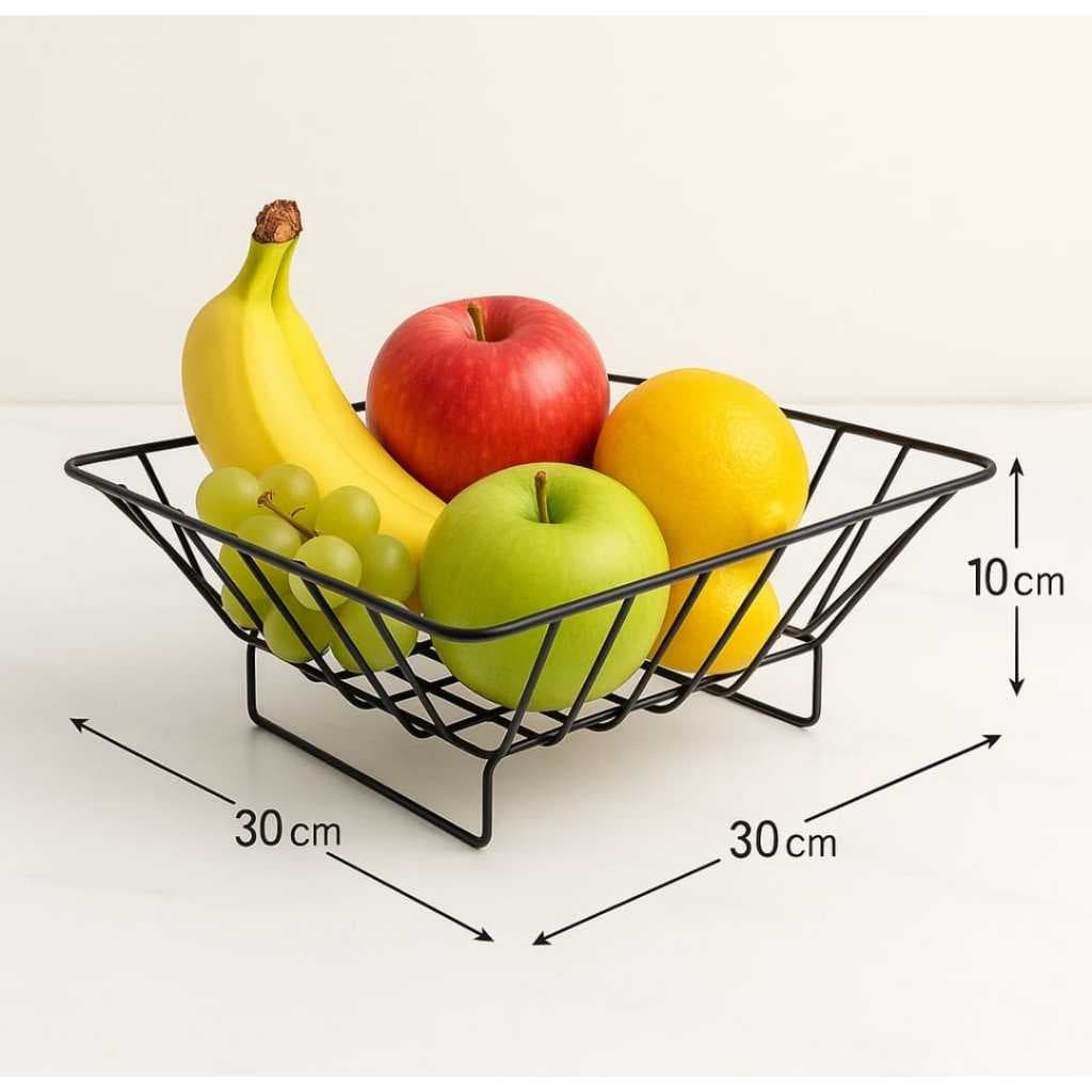 Fruteira de Mesa Bancada Quadrada em Aço Preta Organizador de Mesa Decorativa Moderna e Elegante