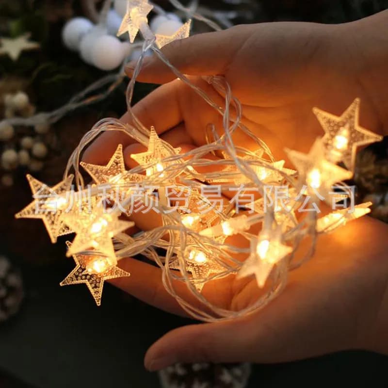 Luz De Estrela Branca Quente - 1,5 M, 10 Luzes bateria AA - Sempre ligada