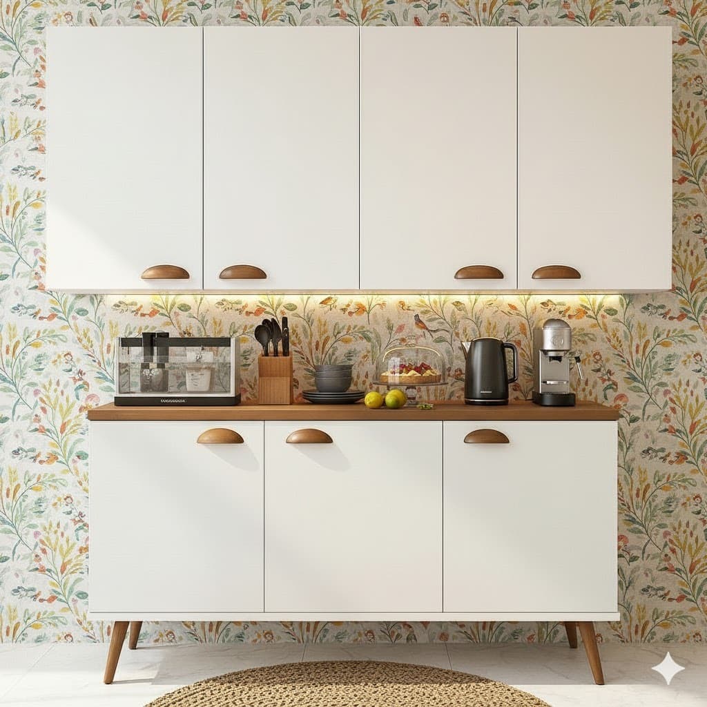 Kit Armário Aéreo + Balcão Multiuso Retrô - Ideal Para Sala ou Cozinha
