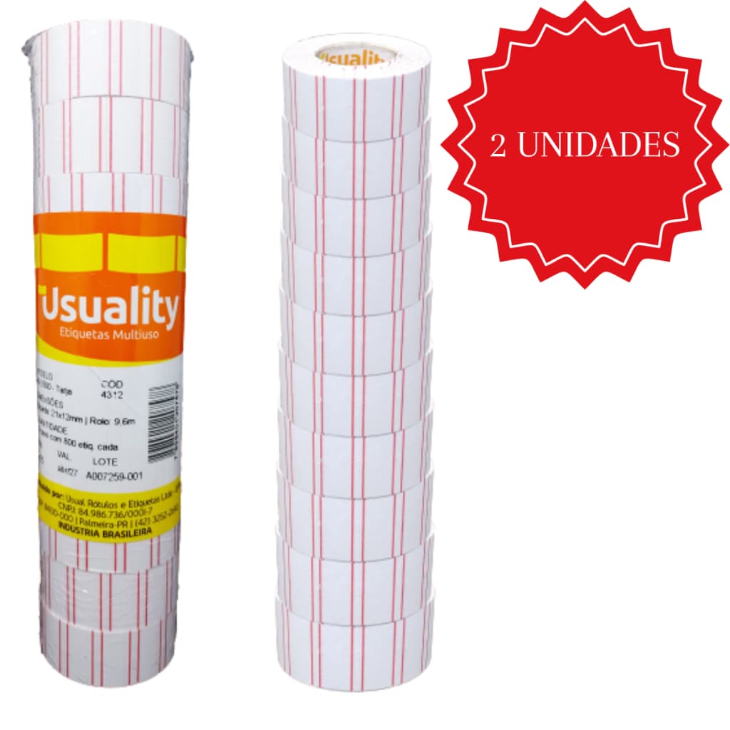 Kit 2 Pacotes Etiqueta MX 5500 Branca Tarja Vermelha 800 Un por Rolo 10 Rolos Cada Couche Fosco