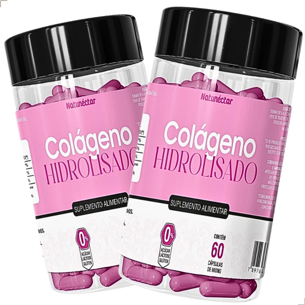 Kit 2x Colágeno Hidrolisado 120 Cápsulas 100% Natural Puro 500mg Suplemento Unhas Pele Articulações