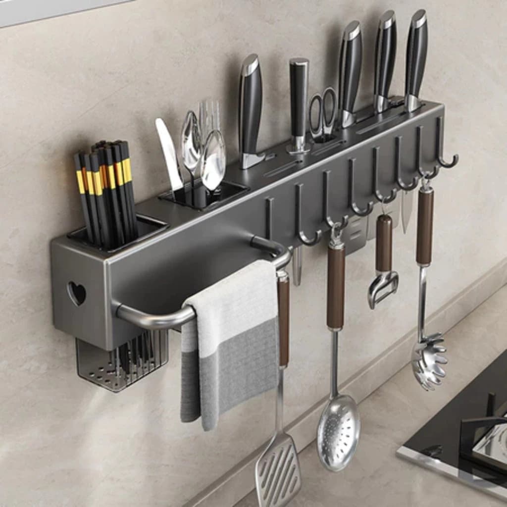 Suporte Organizador 6 ou 10 Ganchos Utensílios de Cozinha Pendurar Facas Talheres Otimizar Espaço