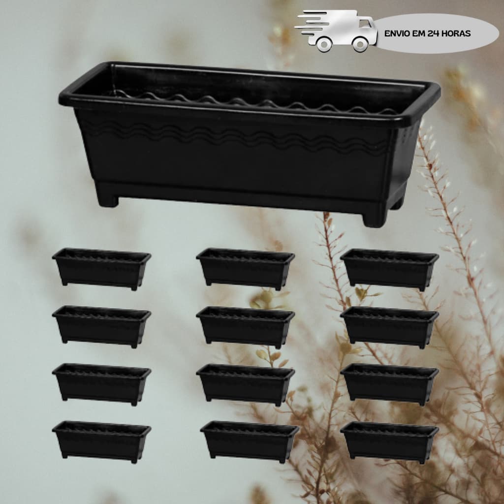 Kit 12 Vasos Jardineira Floreira grande 9,5L  - Preto