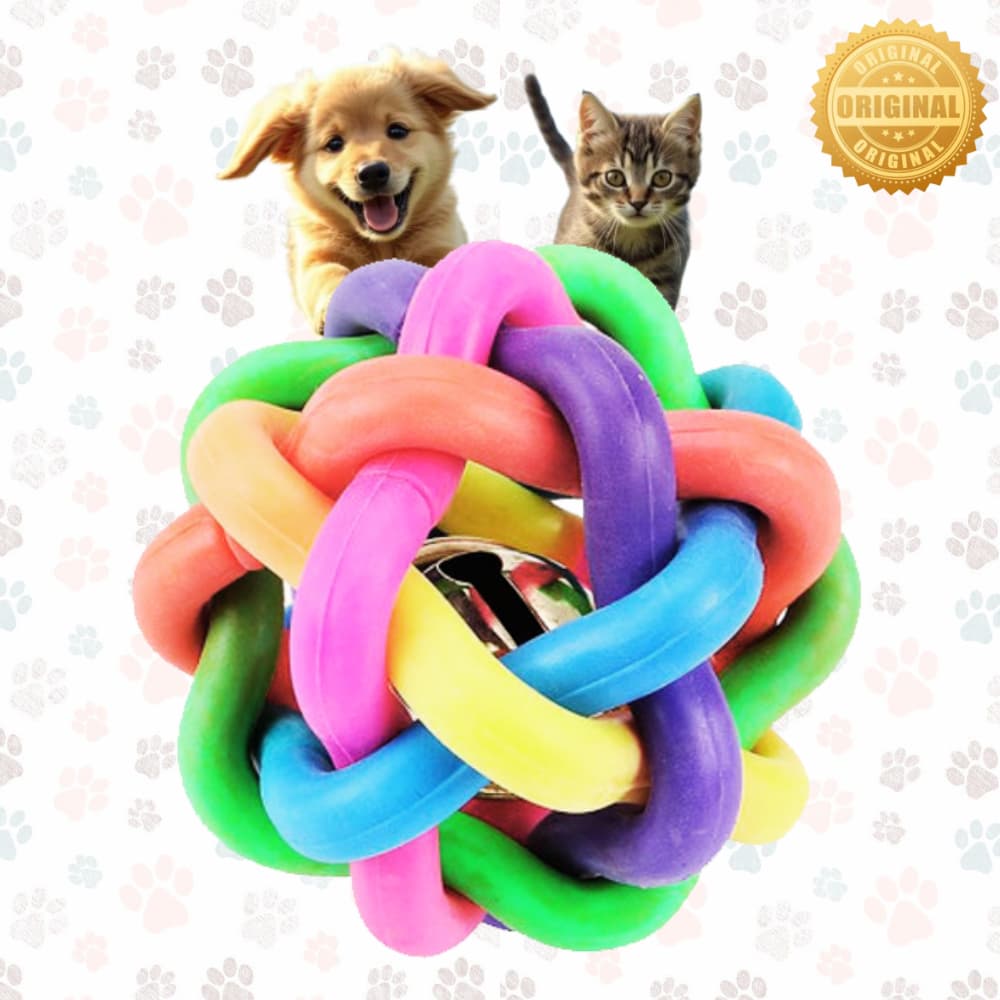 Bola Mordedor com Sino Guizo Colorida para Pet Cachorro Gato Pets de Pequeno Porte