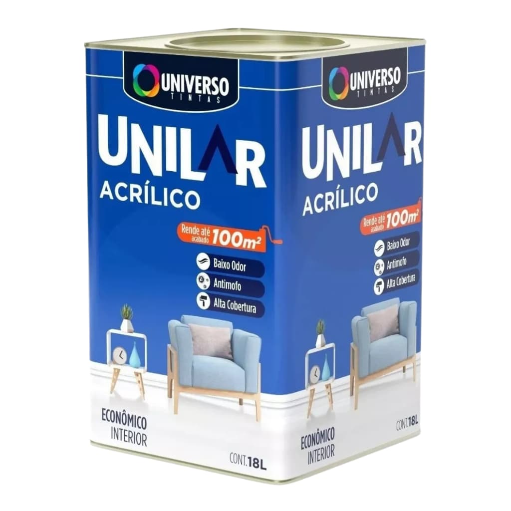Tinta Acrílica UNILAR Econômica Interior 18L  Baixo Odor, Antimofo e Alta cobertura – Escolha a sua Cor!!!