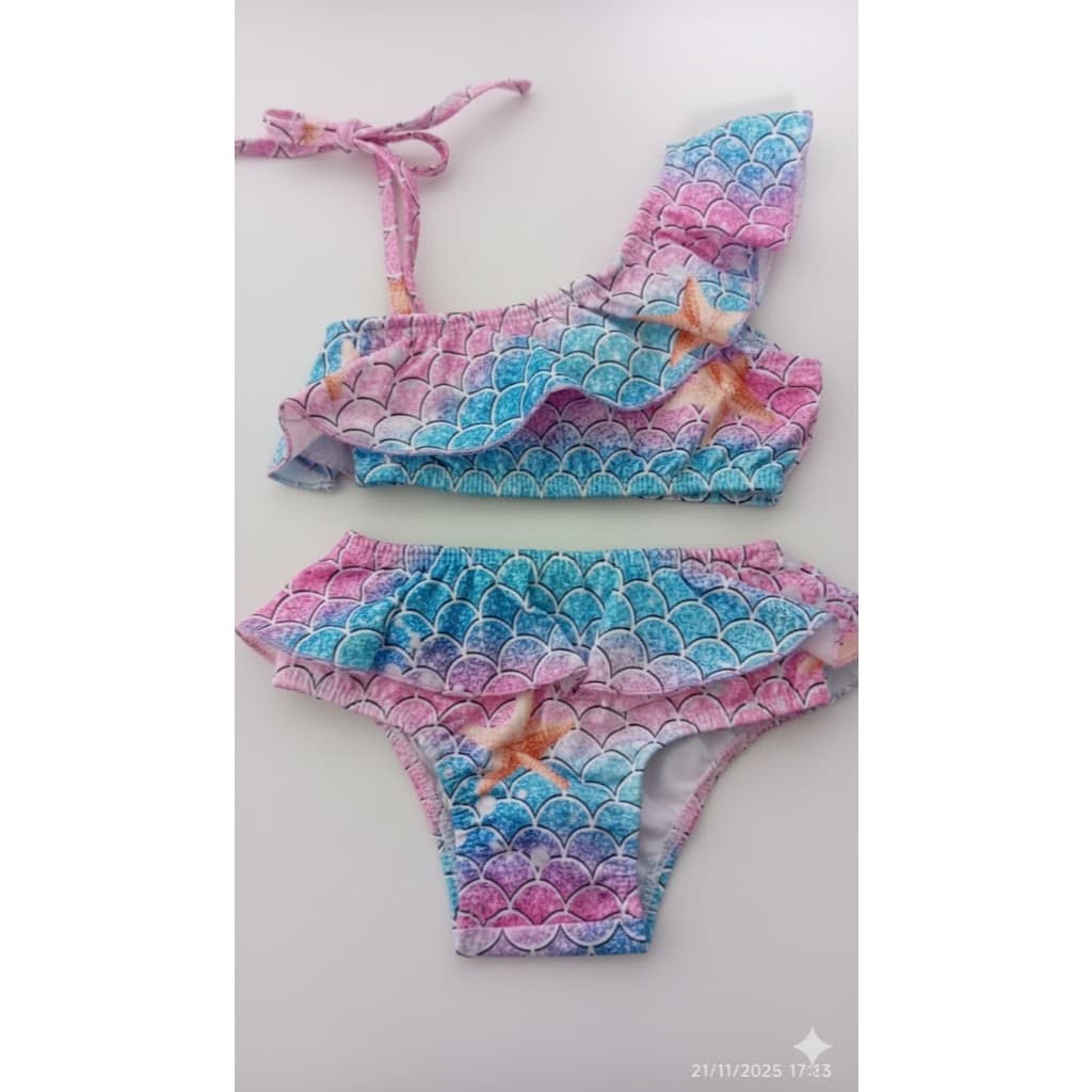 Biquíni infantil forrado de sereia menina praia piscina criança lindo natal promoção