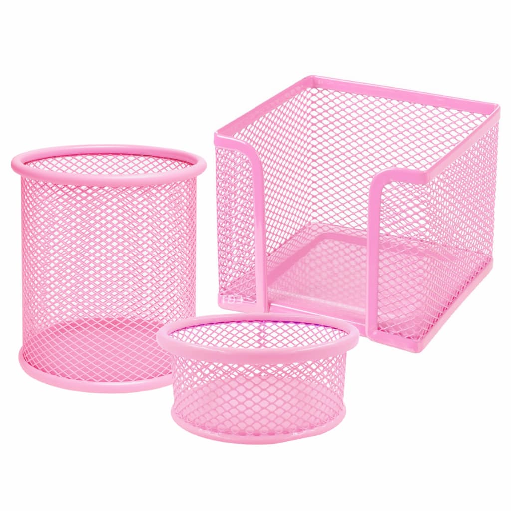 Kit 3 Organizador Rosa Porta Caneta Clips Lápis Cartão Post It Bloco De Nota
