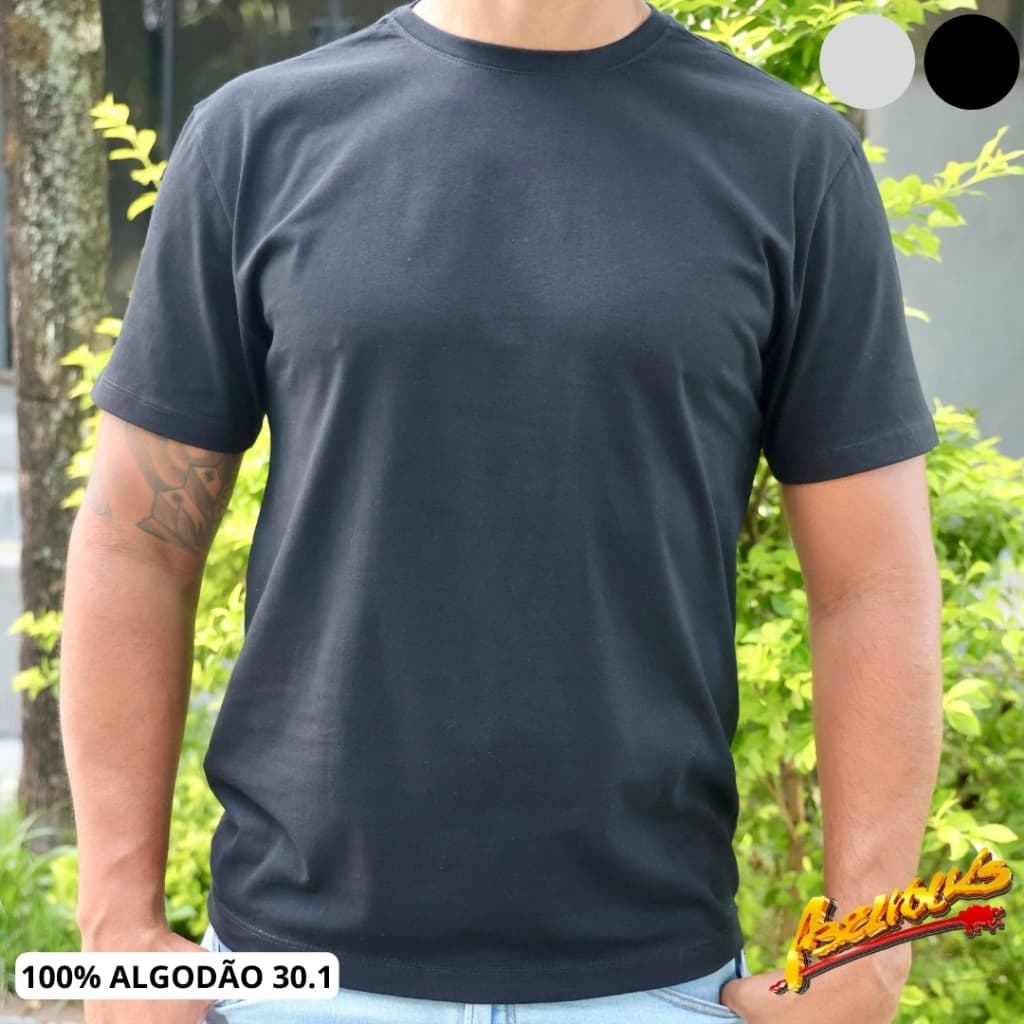 Camiseta Básica Masculina Algodão 100% AbelVolks Confortável Preta Fresca Lisa