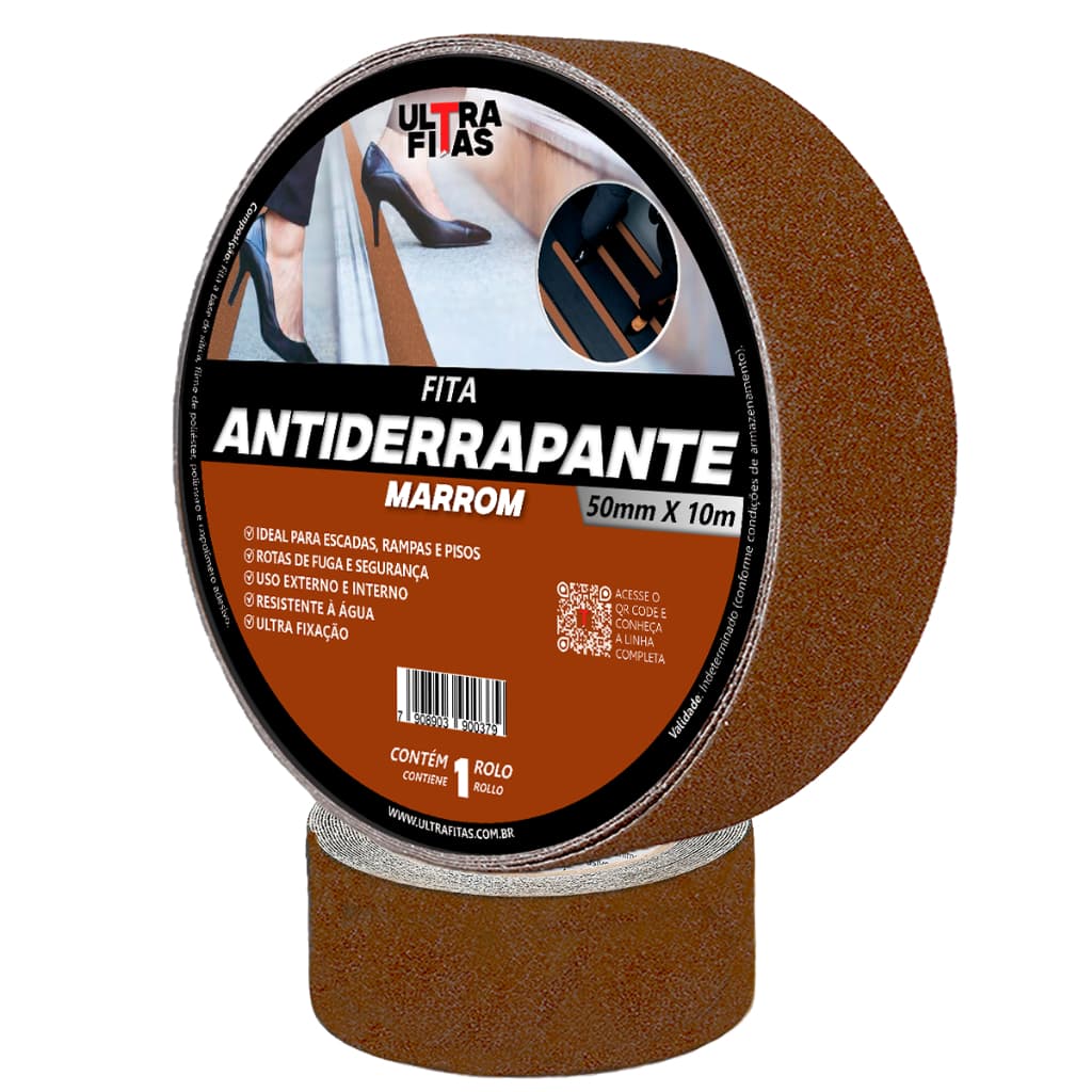 Fita Antiderrapante 50 mm X 10 Metros - Marrom Anti Quedas Lixa Segurança Resistente Forte Escadas