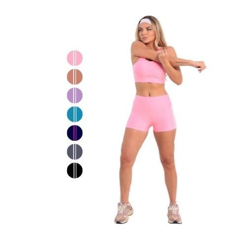 Conjunto Fitness Feminino Top + Shorts com Listras Paralelas