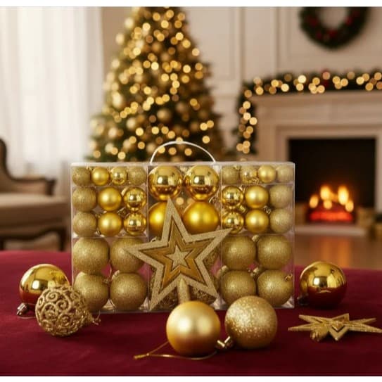 Kit Com 100 Bolas De Natal Lisas Foscas Glitter Enfeite Luxo Bolinha com Estrela de Ponta