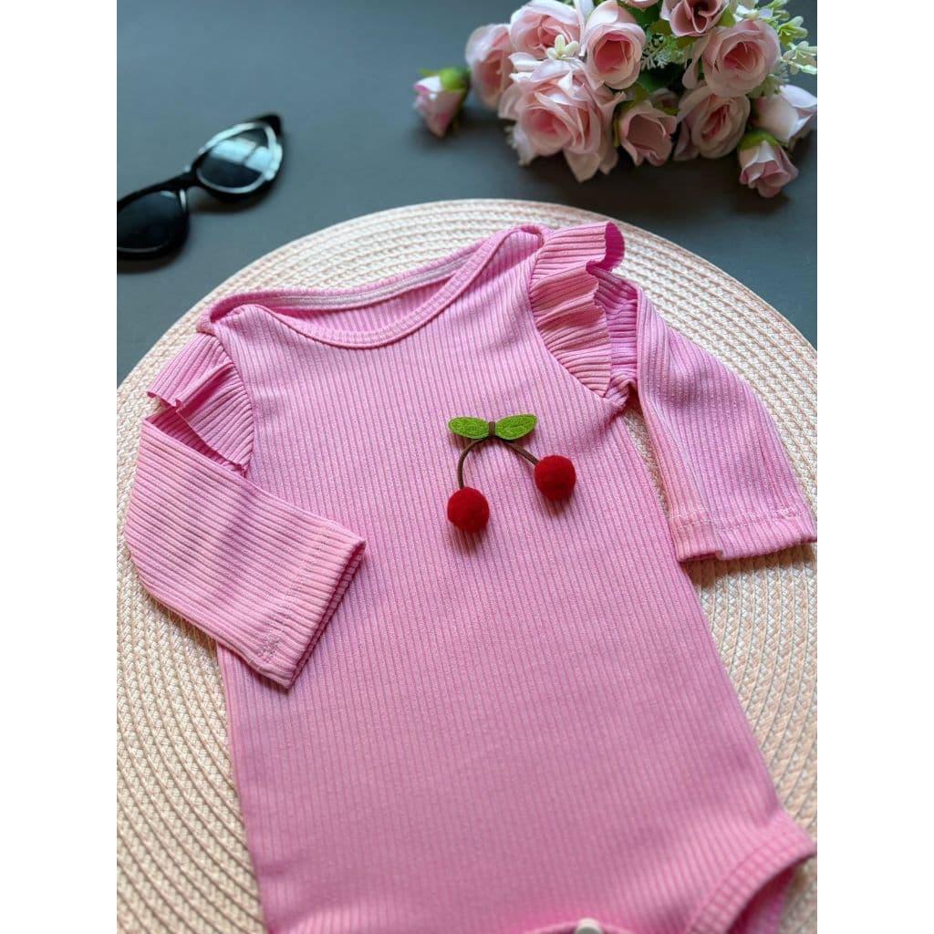 Body Cerejinha Roupa Infantil Menina Blogueirinha Mini Diva Verão Natal Manga Curta Babadinho RN ao G