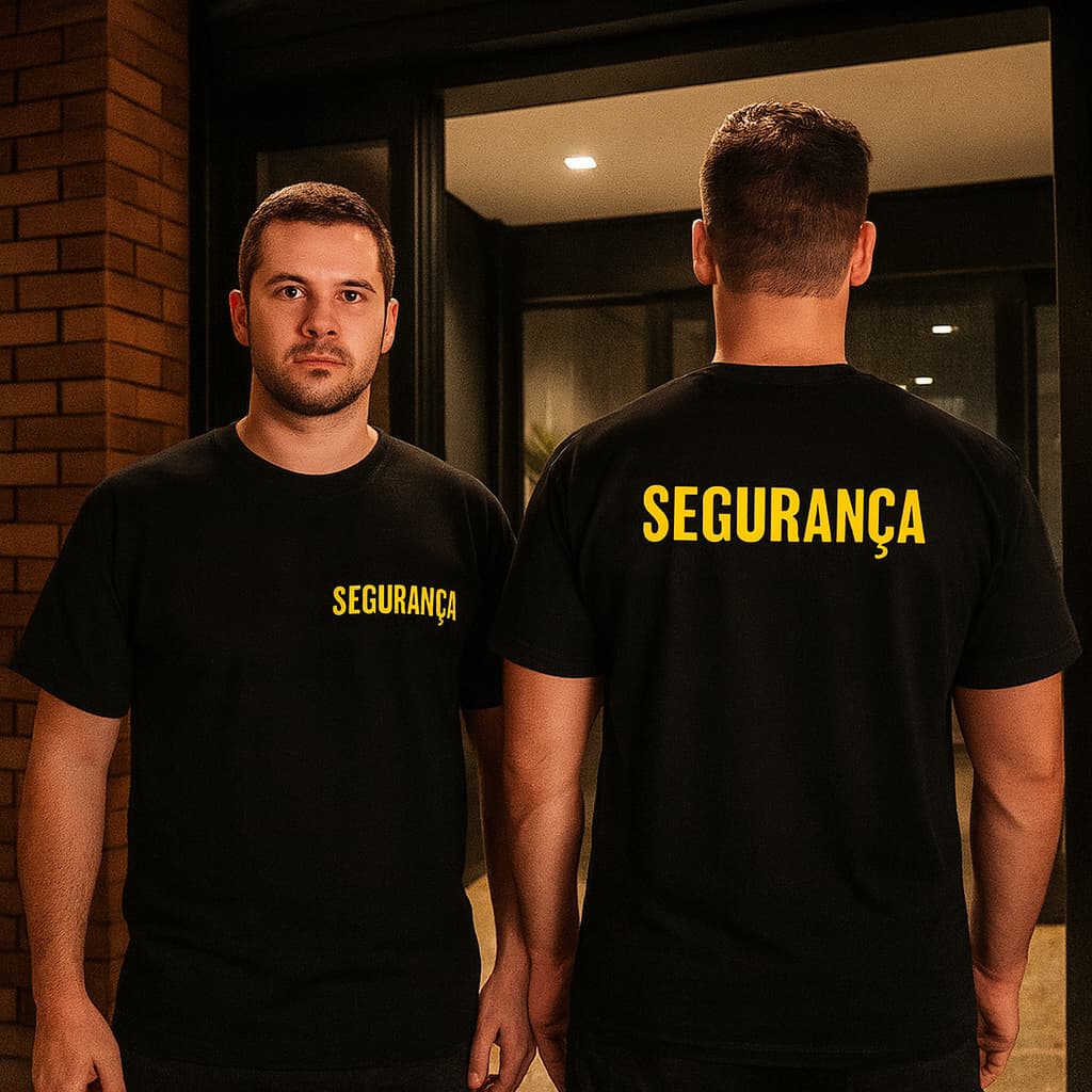 Camisa Unissex Algodão Uniforme Com Estampa Segurança Para Trabalho Vigilante Escolta Staff