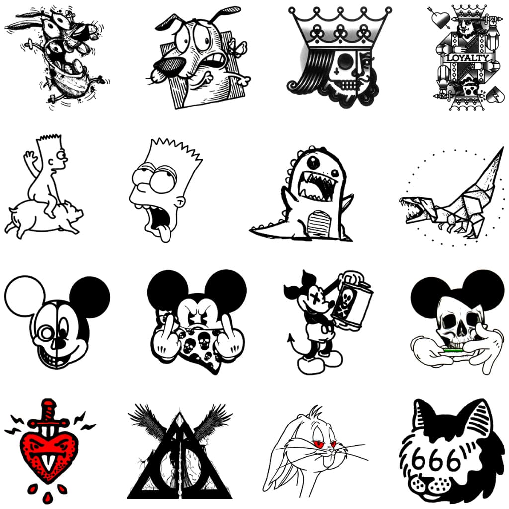 Tatuagem Temporária Ousada Bart Simpson Mickey Dark Coragem Cão Covarde