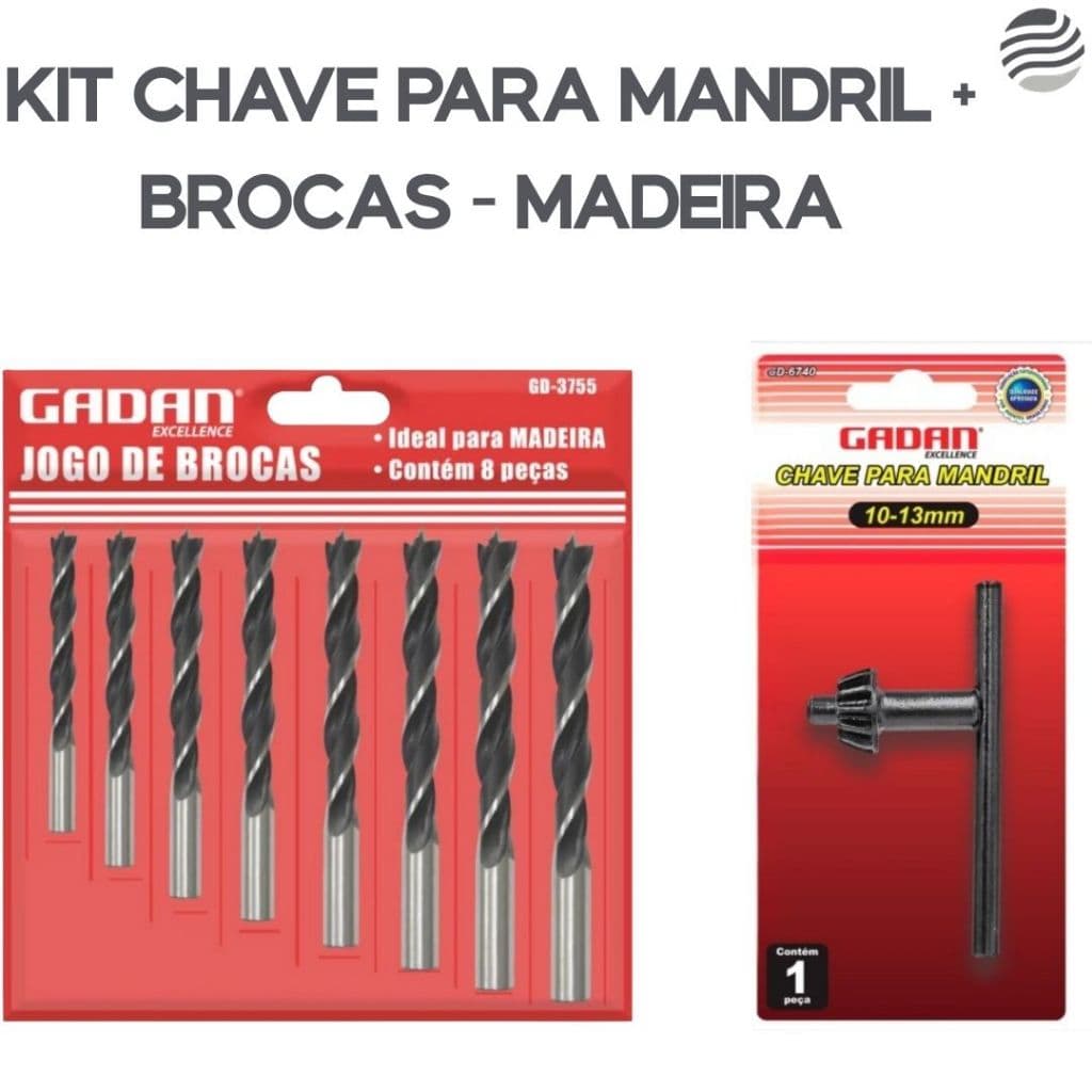 Kit 8 Brocas Para Madeira ou Metal + Chave para Mandril - Manutenção
