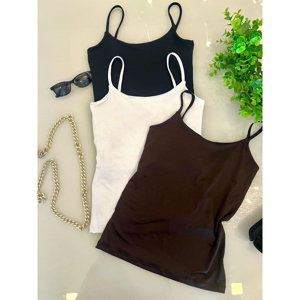 Kit 3 Blusas Alcinhas Fina Suplex com Forro Tendência Moda Verão