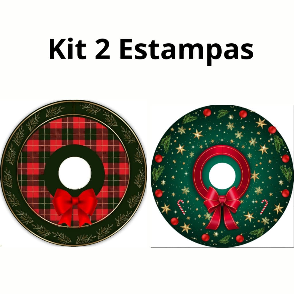 Kit 2 Saias de Arvore de Natal Tecido Enfeite Decoração Papai Noel Tapete Pé Festas Fim de Ano