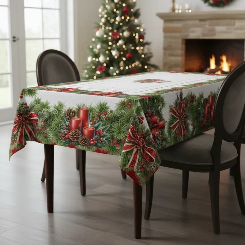 Toalha de Mesa Estampada Natalina Vários Tamanhos Estampa Natal Decoração Jantar Fim de Ano