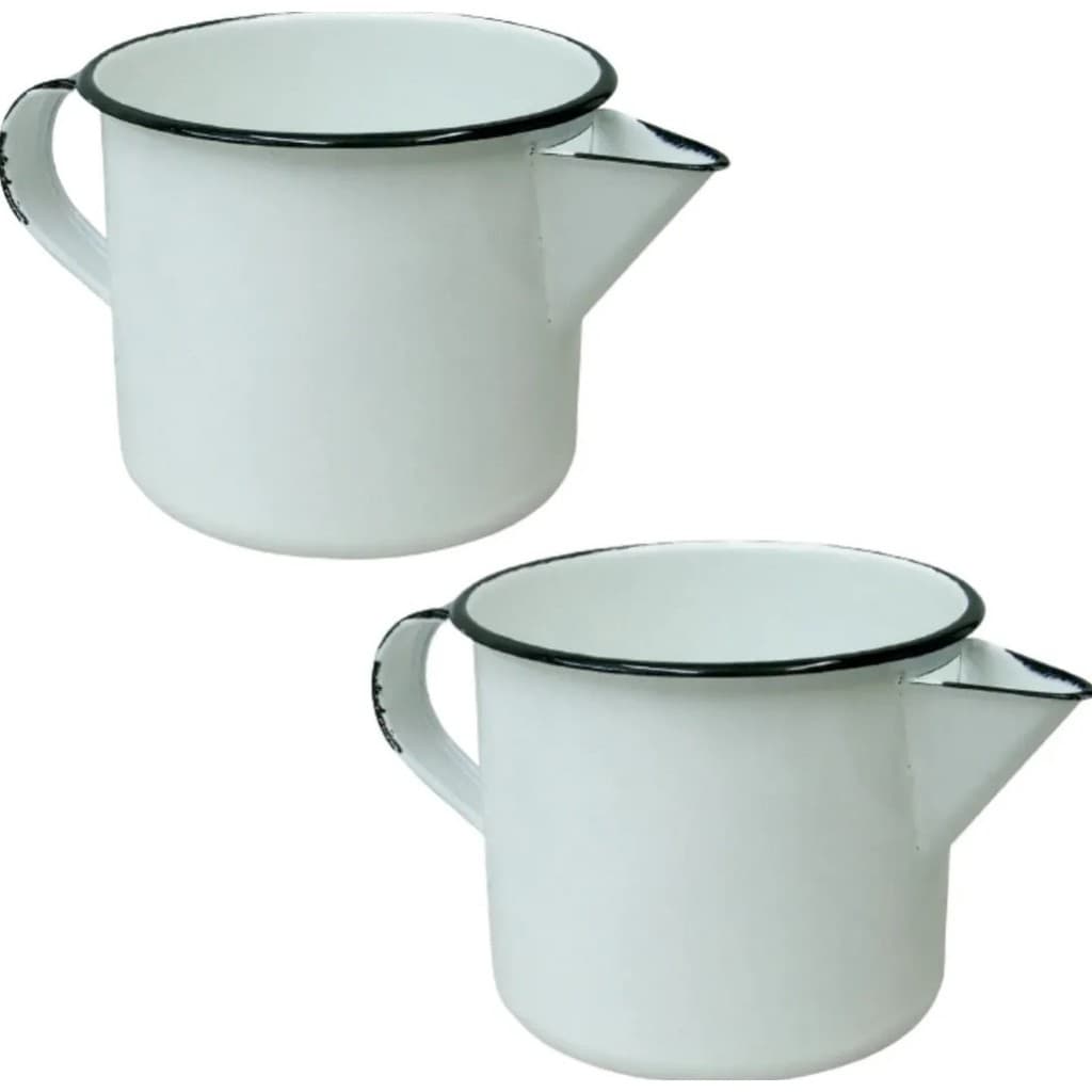 Kit 2 Caneca Esmaltada Com Bico Branca 1l P/ Vela E Sabonete Branco Esmaltado