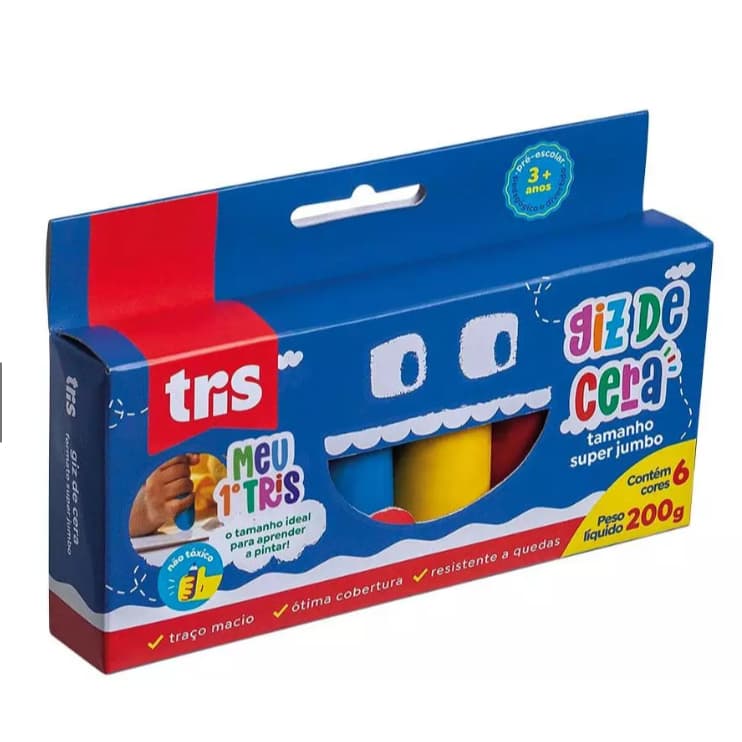 Giz Cera Super Tamanho Jumbo - 6 Cores Tris Meu Primeiro Giz