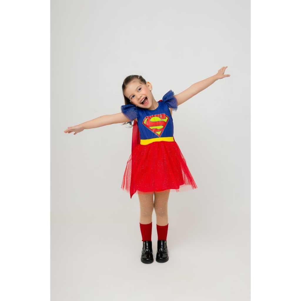 Fantasia Infantil  de Heroína Supergirl com Capa e Acessórios