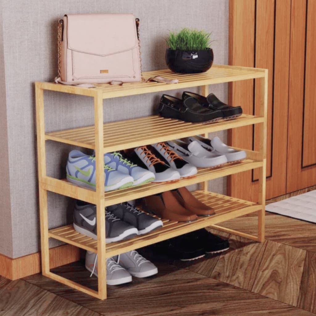 Sapateira Organizadora Para Sapatos Premium Em Bambu 4 Andares Níveis 20 Pares Modular Empilhável