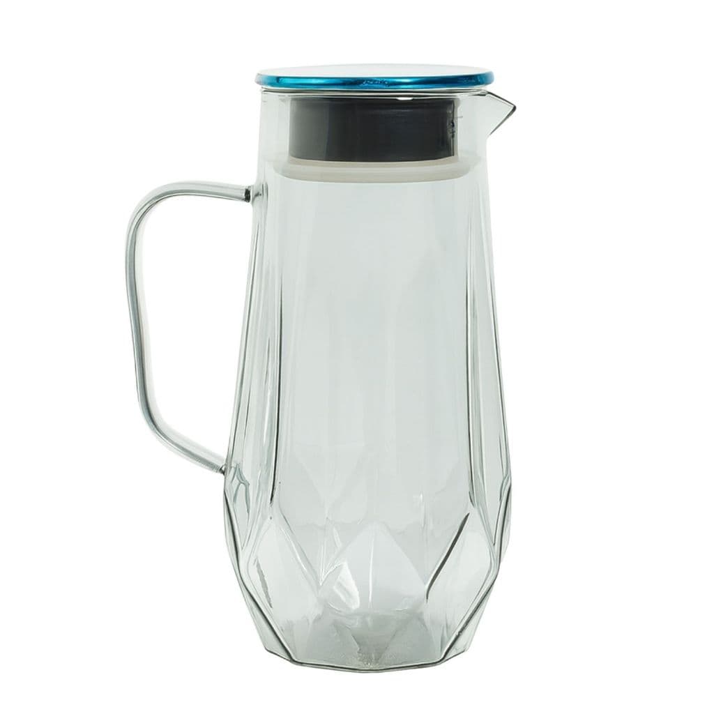 JARRA VIDRO BOROSSILICATO AZUL FUME COM TAMPA INOX PRATA 1,4L
