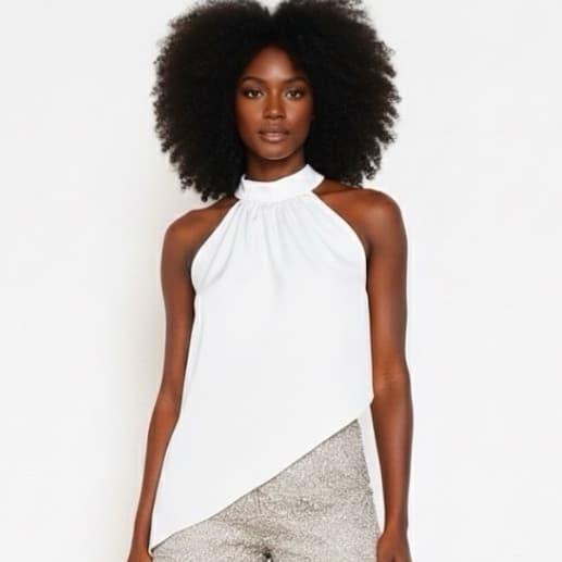 Blusa Feminina Ano Novo e Festas Blusinha Assimétrica de Bico com Gola Choker Tendencia
