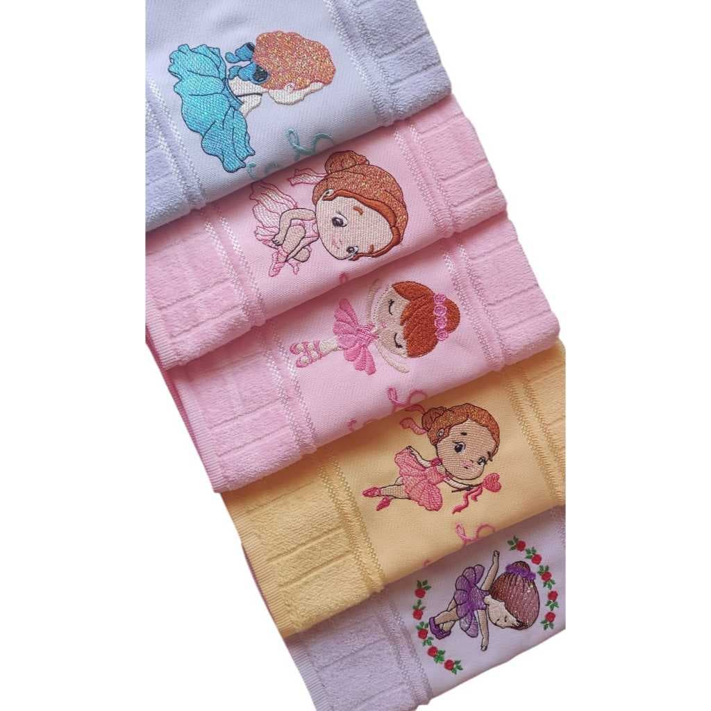Kit de 5 Toalhas de Lavabo Bordada Personalizada - Bailarinas
