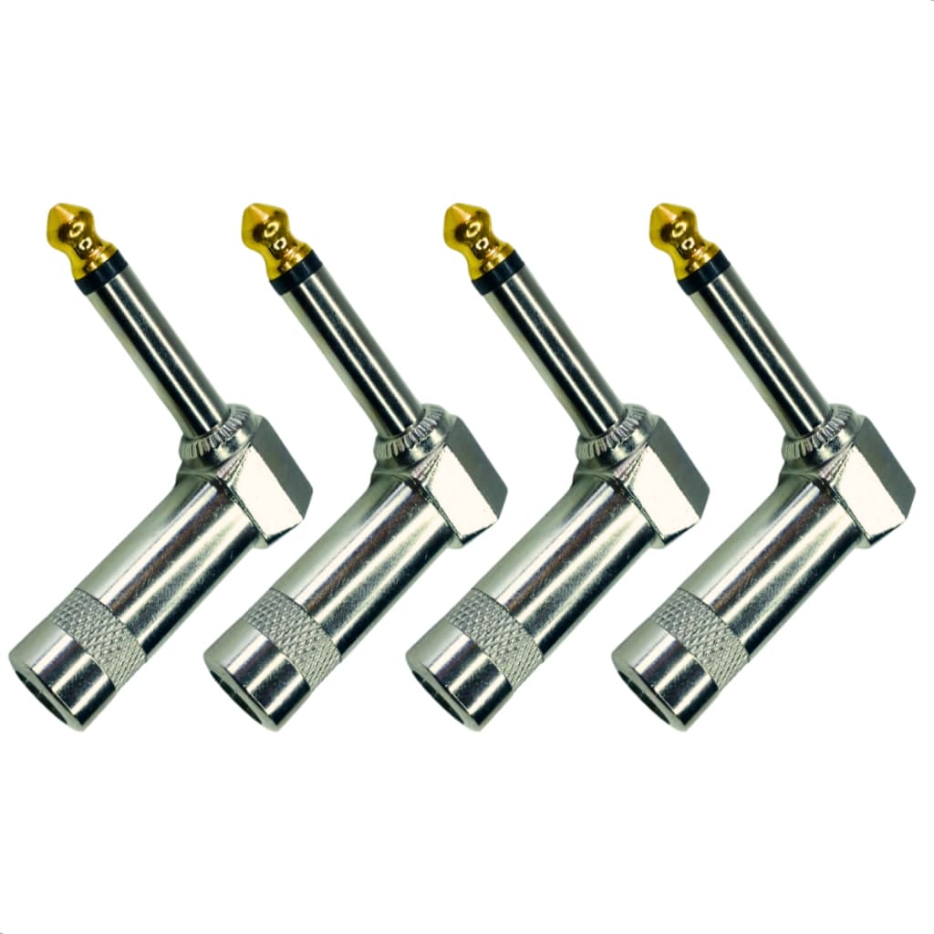 Kit 4 Plug Conector P10 mono 90 Graus p/ Violão Guitarra Baixo mesa de som metálico Ponta Banhada a ouro