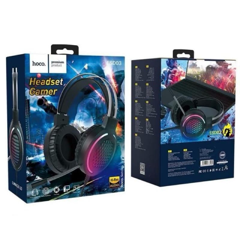Headset Gamer Hoco ESD03 – Som Imersivo • Led Colorido • Alta Qualidade