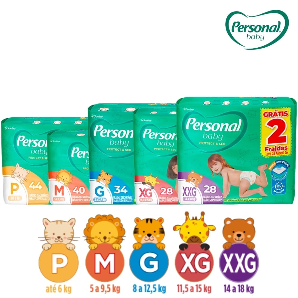 Kit 2 Fraldas Mega Personal Baby - Protect & Sec