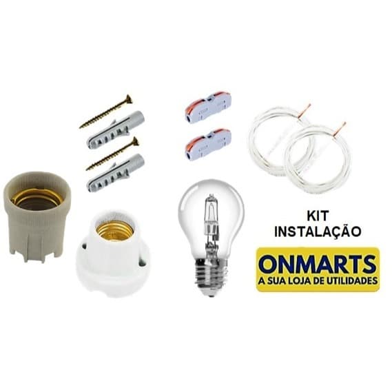 Kit Iluminação Churrasqueira Lâmpada 70W 127V e 220V + Fio Alta Temperatura 200° + Soquete C/ Aba e RCP + Derivador 1:1