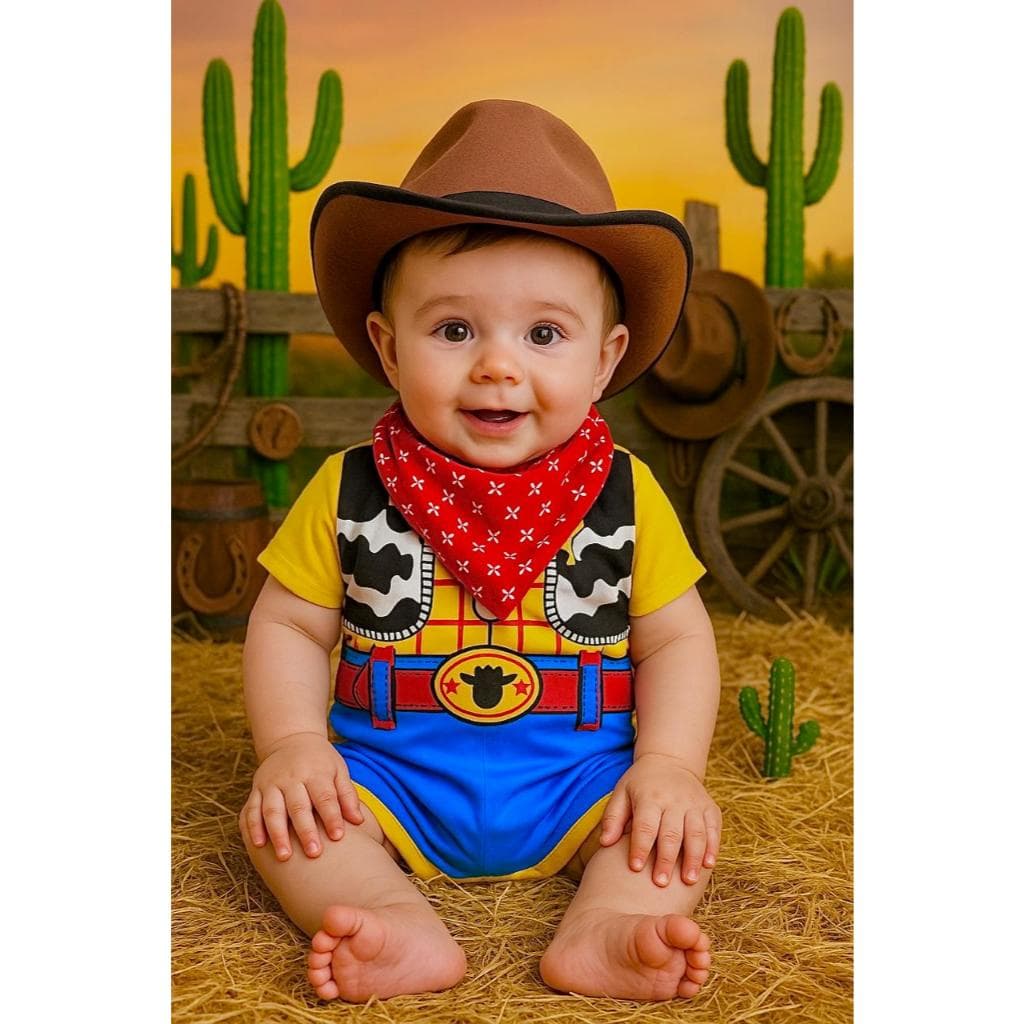 Body Woody Toy Story Body Temático Mesversario Woody Body Xerife Roupa Cowboy Bebe Fantasia bebe Menino Body Toy Story
