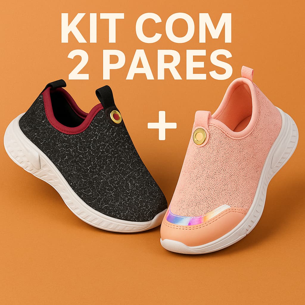 Kit 02 Tenis Calce Facil Escolar Menina Infantil Confortável Princesa