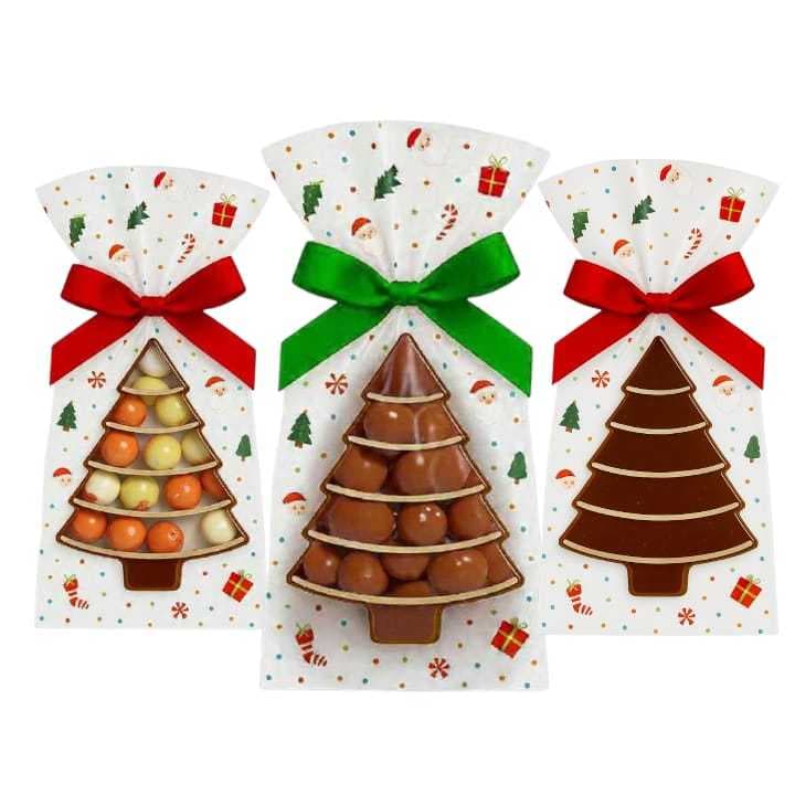 50 sacos de celofane transparente decorado de natal 10x15 ao 25x35